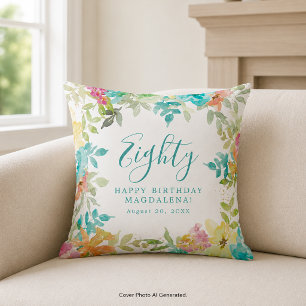 Summer Watercolor Floral Custom 80. Geburtstag Kissen