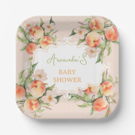 Summer Watercolor Floral Peach Baby Dusche Pappteller