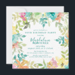 Summer Watercolor Floral Square 30. Geburtstag Einladung<br><div class="desc">Neu im Sommer 2024. Moderne und farbenfrohe sommerliche Blumenfarbe mit rosa,  türkisblauen,  gelben und orangefarbenen Blume. Sie bilden einen rustikalen,  boho schicken botanischen Rahmen um Ihre Geburtstagsparty Details. Dieser Artikel ist Teil der Sammlung Summer Watercolor Floral. Es enthält professionell gestaltete Einladungen,  Begrüßungsschilder und Party-Dekorationen.</div>