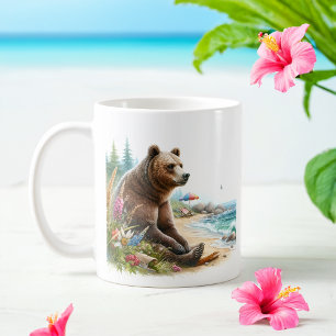 Summer Watercolor Grizzly Bär am Strand Kaffeetasse