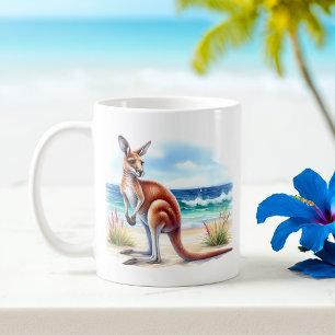 Summer Watercolor Kangaroo am Strand Kaffeetasse