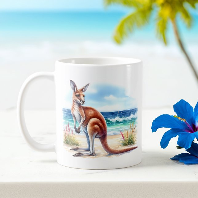 Summer Watercolor Kangaroo am Strand Kaffeetasse (Von Creator hochgeladen)