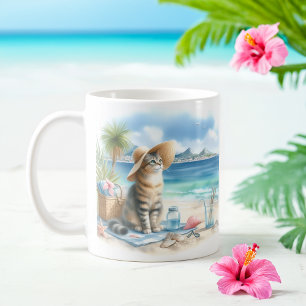 Summer Watercolor Katze am Strand Kaffeetasse