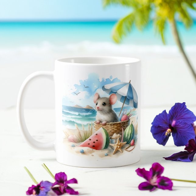 Summer Watercolor Maus am Strand Kaffeetasse (Von Creator hochgeladen)