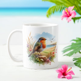 Summer Watercolor Robin am Strand Kaffeetasse
