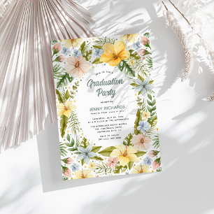Summer Watercolor Tropical Floral Graduation Party Einladung
