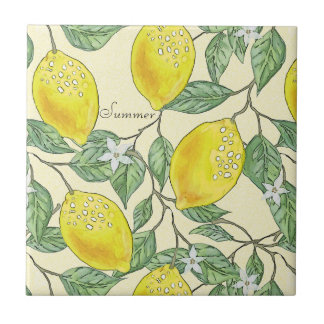 Summer Watercolor Vintag Lemons Muster Fliese