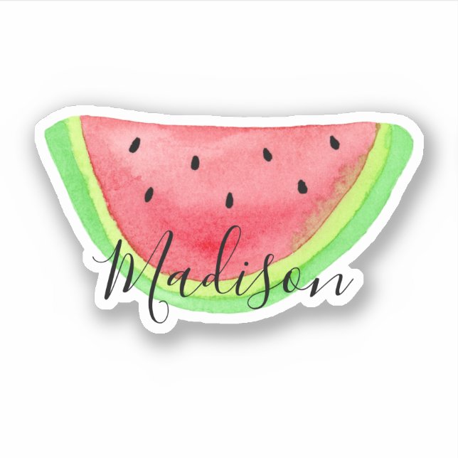 Summer Watercolor Watermelon Slice Name Aufkleber (Vorderseite)
