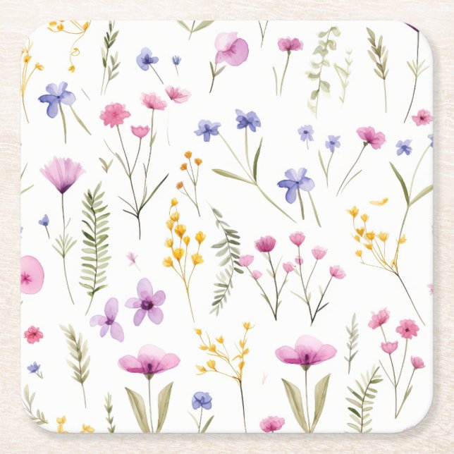 Summer Watercolor-Wildblumen Rechteckiger Pappuntersetzer (Vorderseite)