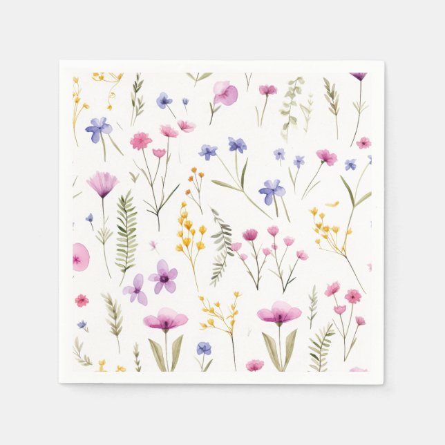 Summer Watercolor-Wildblumen Serviette (Vorderseite)