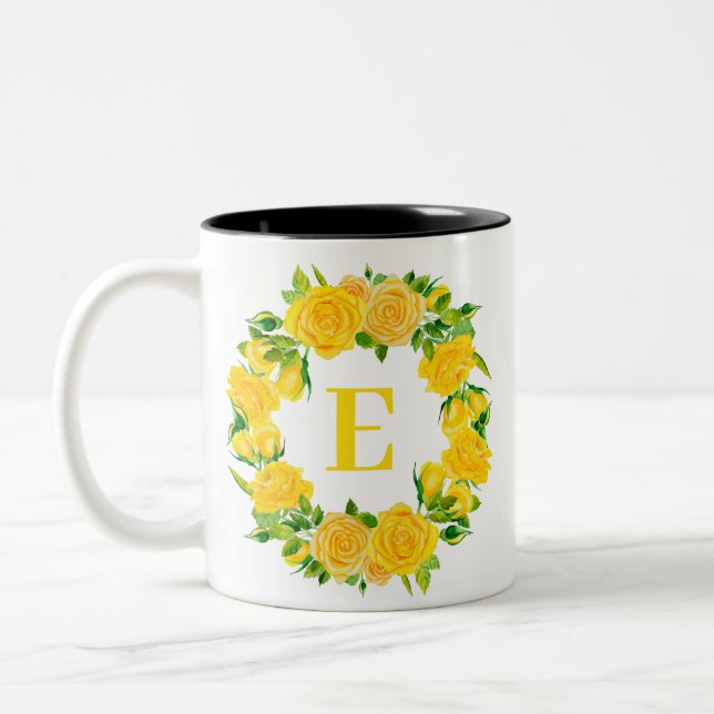 Summer Watercolor Yellow Flowers Zweifarbige Tasse (Links)