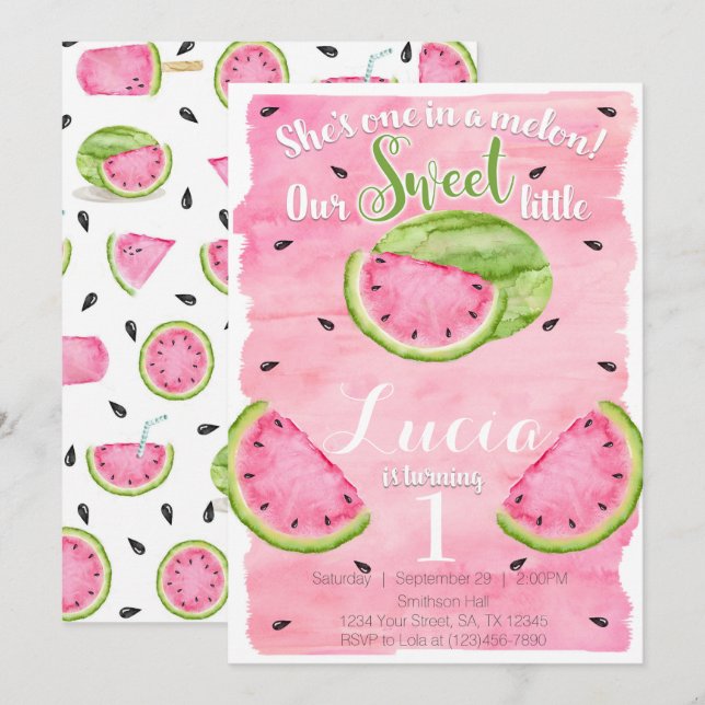 Summer Watermelon Birthday Party Invitation Invite Einladung (Vorne/Hinten)