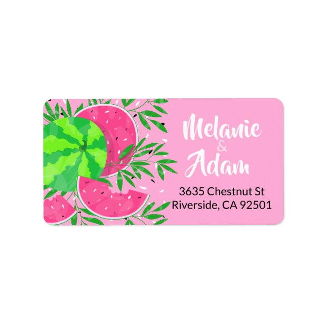 Summer Watermelon Branches Bright Tropical Adressaufkleber (Vorne)