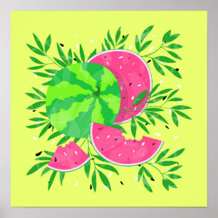 Summer Watermelon Branches Bright Tropical Poster