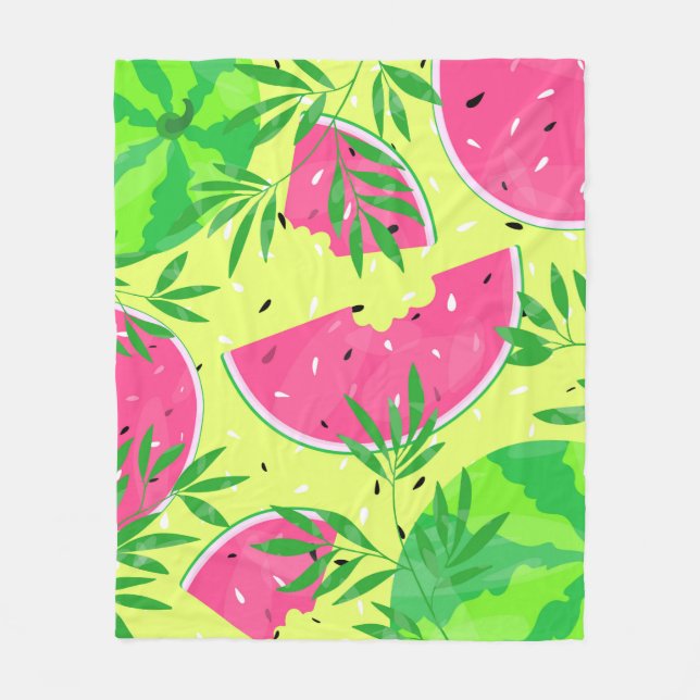 Summer Watermelon Branches Seeds Bright Tropical Fleecedecke (Vorderseite)