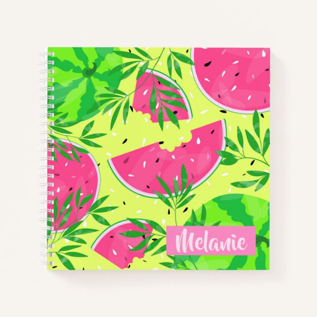 Summer Watermelon Branches Tropical Personalisiert Notizbuch (Vorderseite)