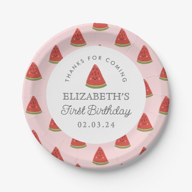 Summer Watermelon First Birthday Pappteller (Vorderseite)
