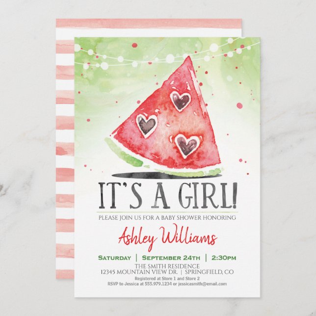 Summer Watermelon Girl Baby Dusche Einladung (Vorne/Hinten)