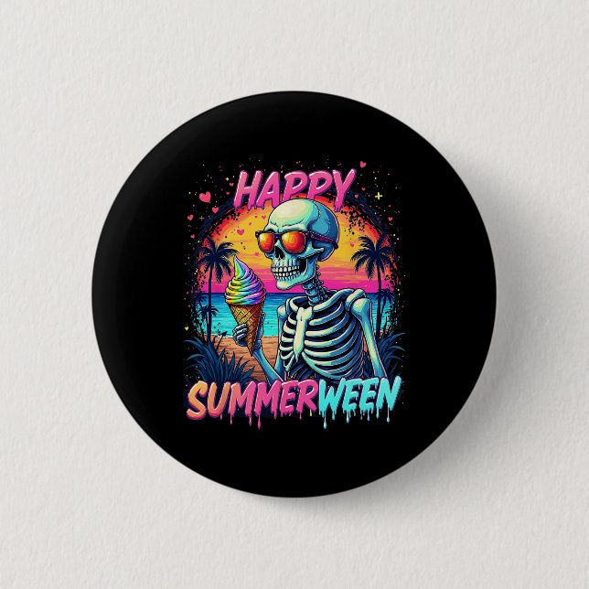 Summer Watermelon Jack-o-lantern Happy Summerween Button (Vorderseite)