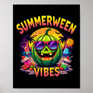 Summer Watermelon Jack-o-lantern Summerween Vibes Poster