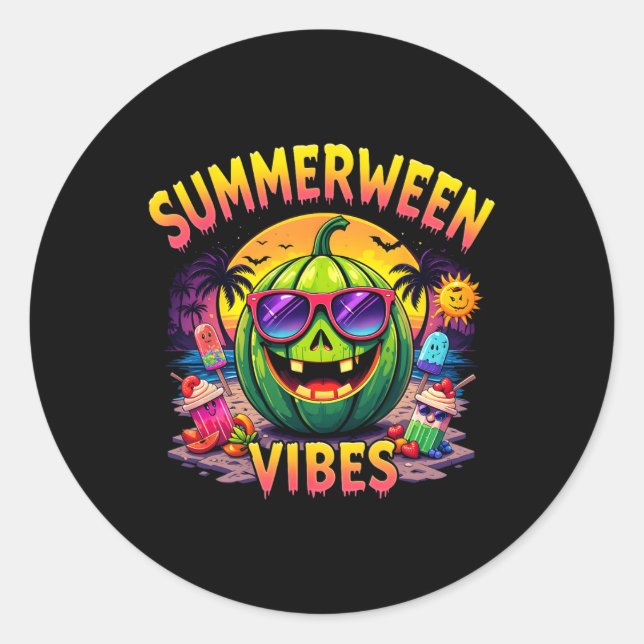 Summer Watermelon Jack-o-lantern Summerween Vibes Runder Aufkleber (Vorderseite)