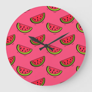 Summer Watermelon on Pink Pattern Große Wanduhr