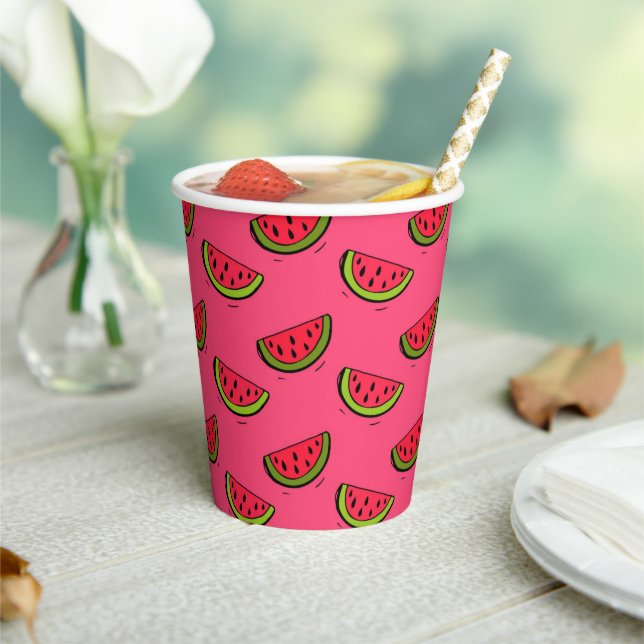 Summer Watermelon on Pink Pattern Pappbecher (In Situ)