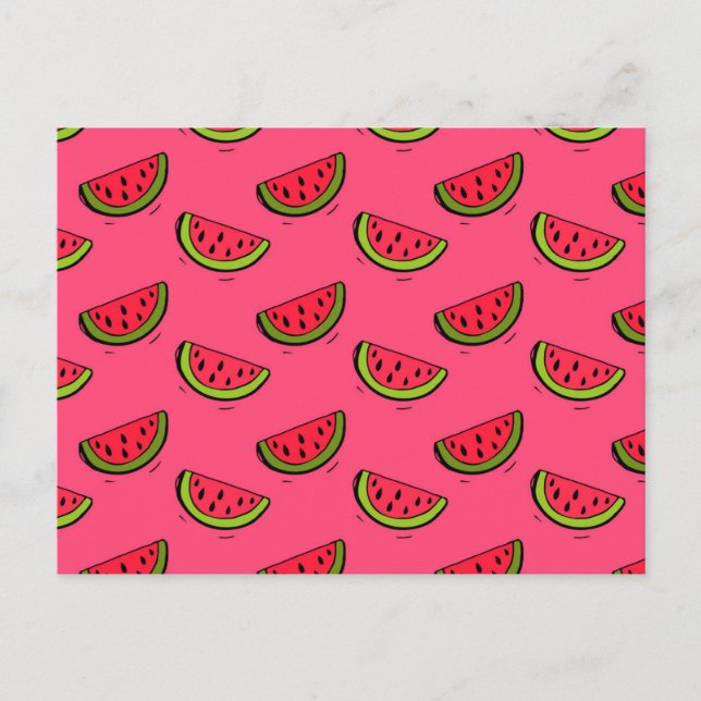 Summer Watermelon on Pink Pattern Postkarte (Vorderseite)