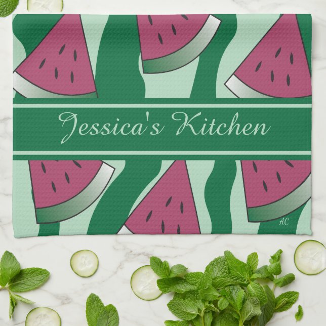 Summer Watermelon Print Kittuch mit Name Geschirrtuch (Gefaltet)