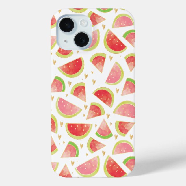 Summer Watermelon Slices & Gold Herzdesign Case-Mate iPhone Hülle (Rückseite)