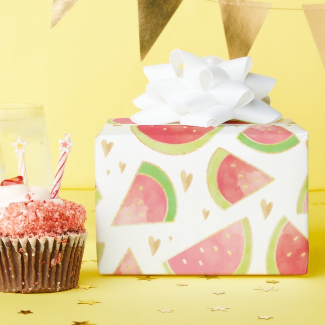 Summer Watermelon Slices & Gold Herzdesign Geschenkpapier (Geburtstagsparty)