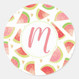 Summer Watermelon Slices & Gold Herzdesign Runder Aufkleber