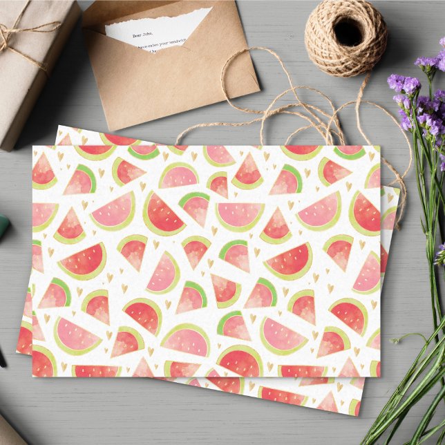 Summer Watermelon Slices & Gold Herzdesign Seidenpapier (Watermelon & Hearts Patterned Tissue Paper)