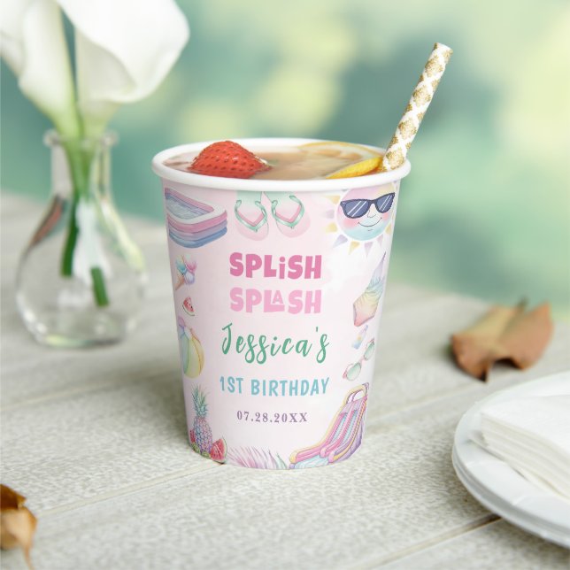 Summer Waterslide Girl Birthday Party Pappbecher (In Situ)