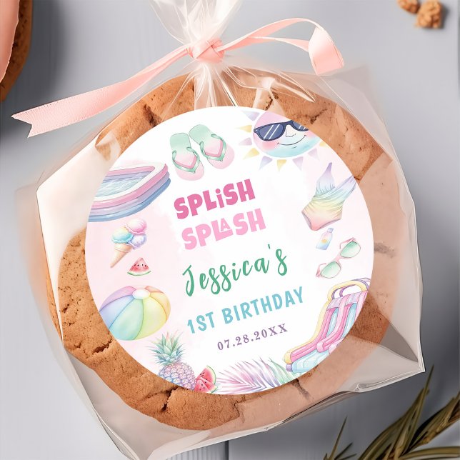 Summer Waterslide Girl Birthday Party Runder Aufkleber (Von Creator hochgeladen)