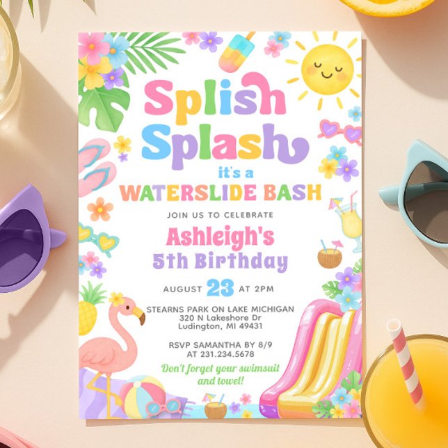 Summer Waterslide Girl Geburtstagsparty Einladung (Summer Waterslide Girl Birthday Party Invitation
)