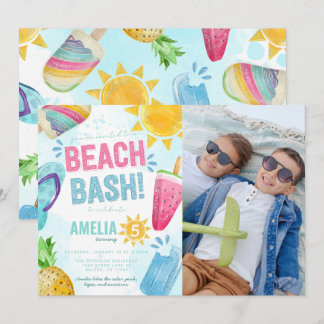 Summer Wcolor Beach Bash Geburtstagsparty Einladung