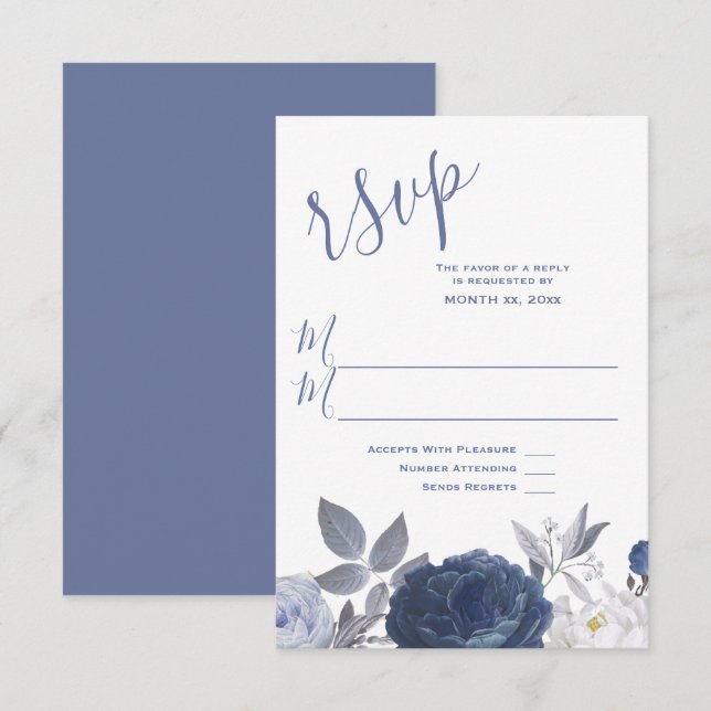 Summer Wedding Bright Blue Floral RSVP Karte (Vorne/Hinten)