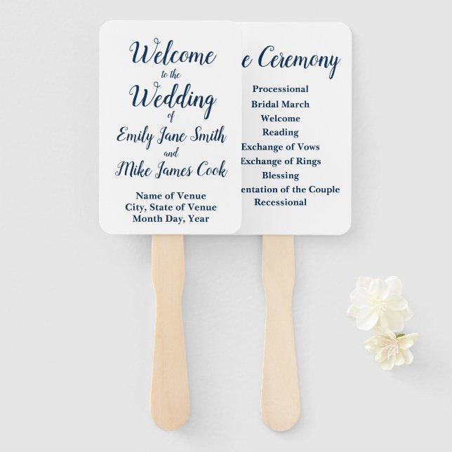 Summer Wedding Program Elegante Outdoor Navy Weiß Fächer (Vorne und Hinten)
