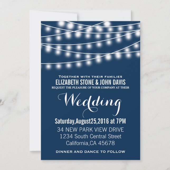 Summer Wedding String Lights Design Einladung (Vorderseite)