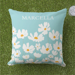 Summer White Cosmos Blume Individuelle Name Kissen