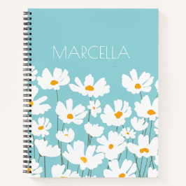 Summer White Cosmos Blume Individuelle Name Notizbuch