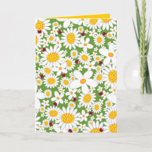 Summer White Daisies und Red Ladybugs Whimsical Karte