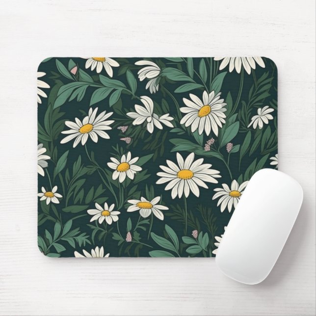 Summer White Daisy Meadow Mousepad (Mit Mouse)