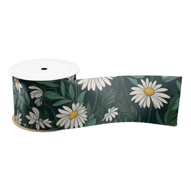 Summer White Daisy Meadow Satinband (Spule)