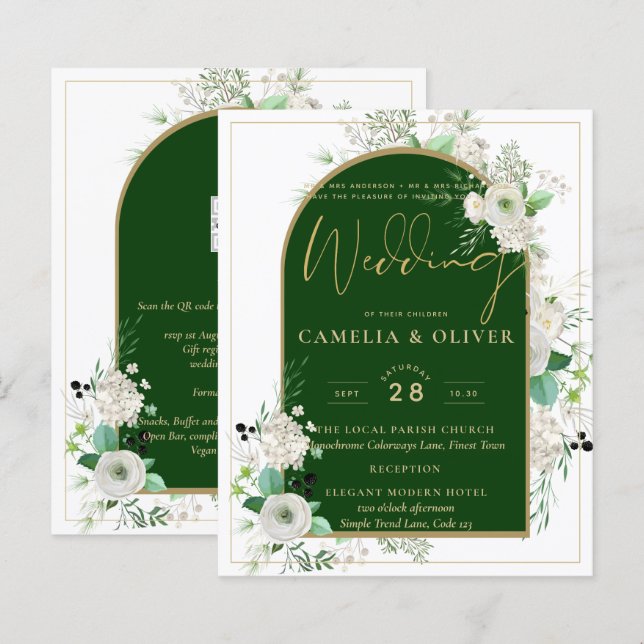 Summer White Roses Emerald Green Arch Wedding (Vorne/Hinten)