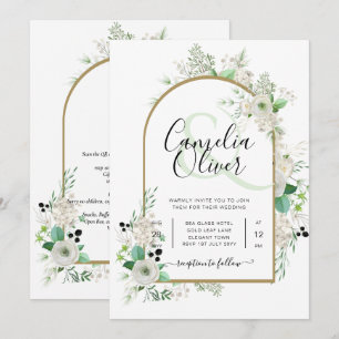 Summer White Roses Emerald Greenerity Wedding Einladung