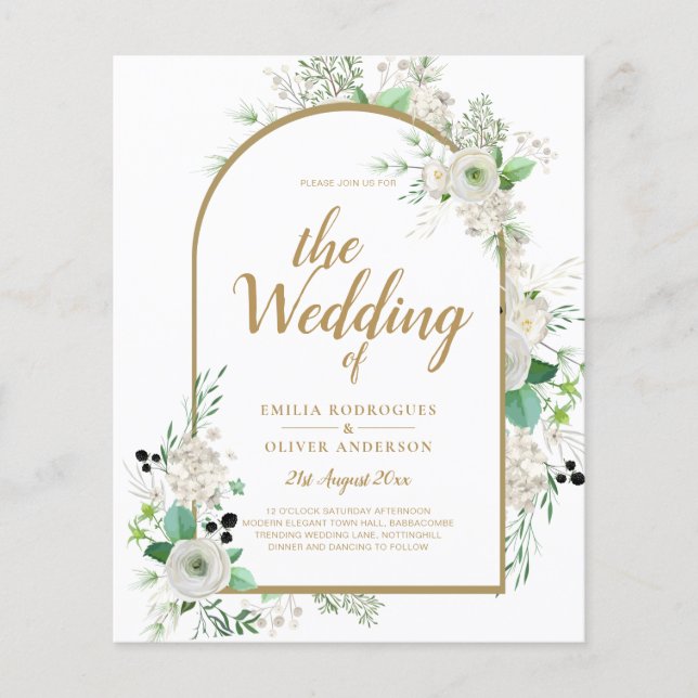 Summer White Roses Emerald Greenerity Wedding Flyer (Vorne)
