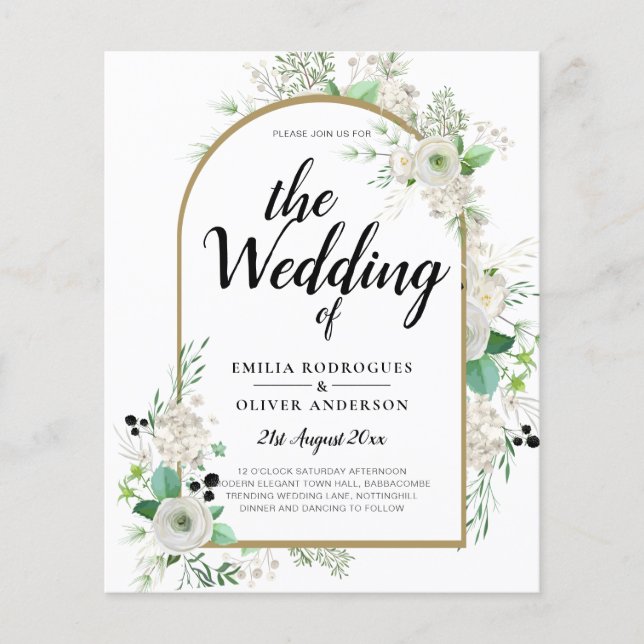 Summer White Roses Emerald Greenerity Wedding Flyer (Vorne)