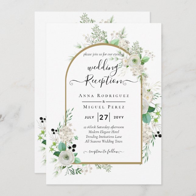 Summer White Roses Emerald Sage Greenerity WEDDING Einladung (Vorne/Hinten)